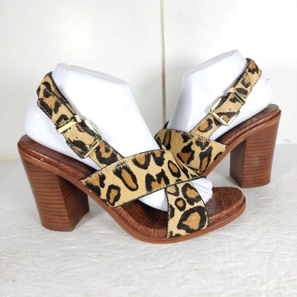 SAM EDELMAN Women's Ivy US8,5M Leather Animal Print CrisCross Slingback Sandals - Picture 8 of 14